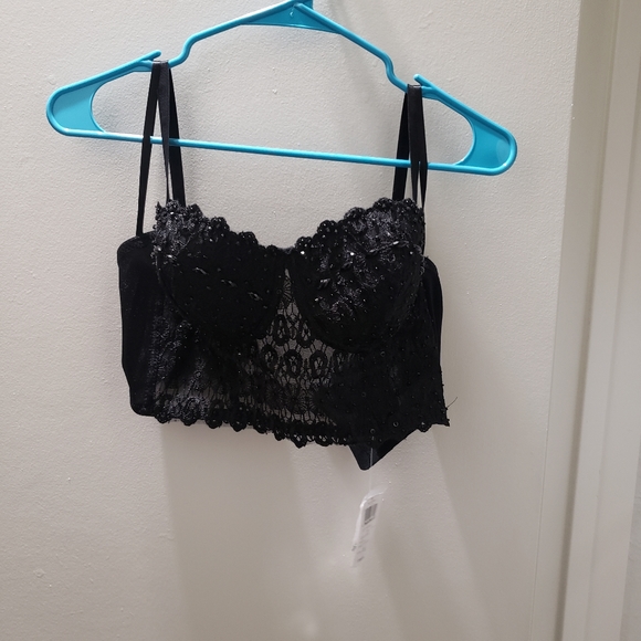 Small Black Jeweled Sweetheart Crop Top - Picture 7 of 8